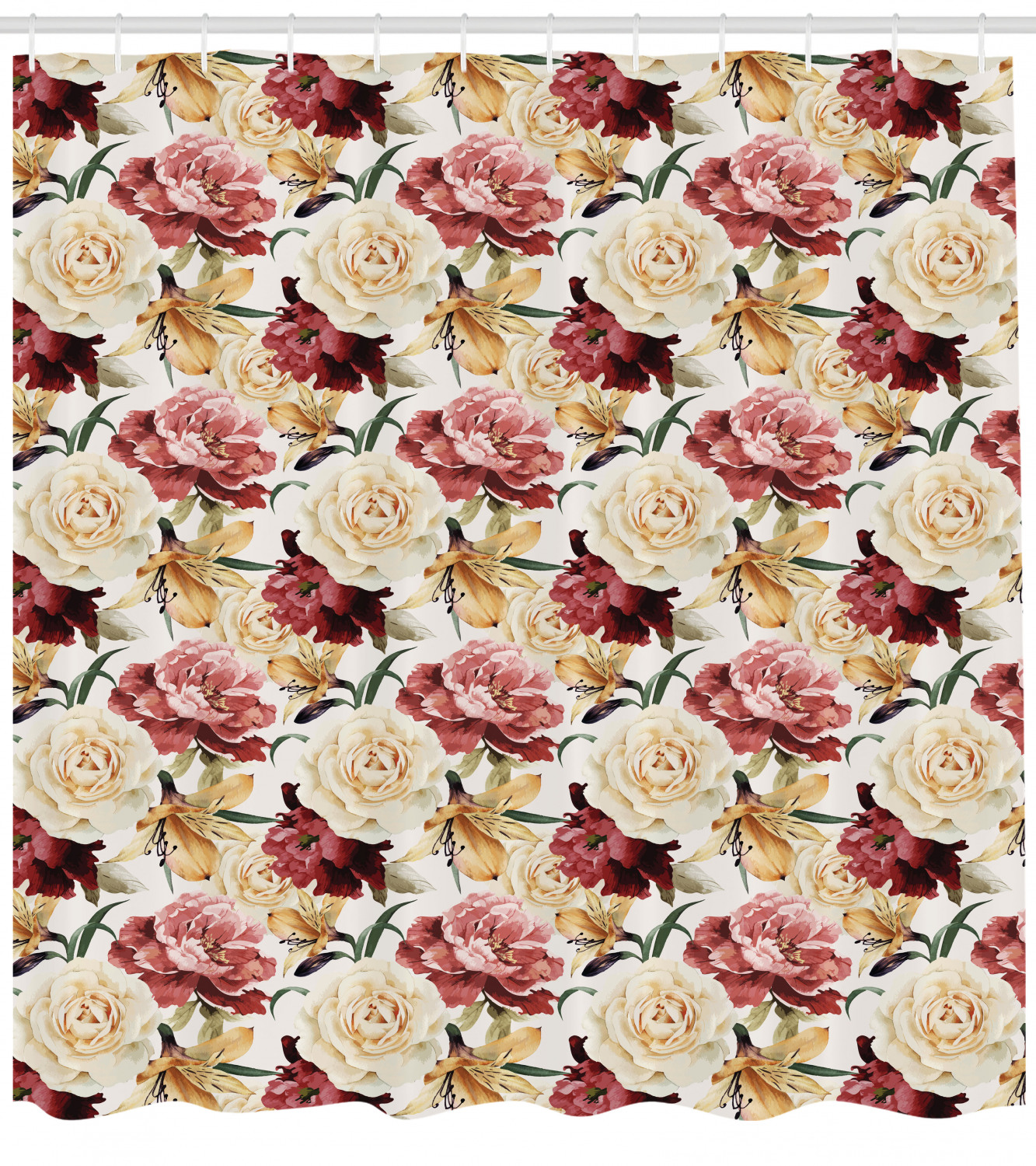 Watercolor Roses And Peonies Garden Print Shower Curtain For Bathroom