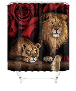 Watercolor Roses Lion Art Bathroom Shower Curtain