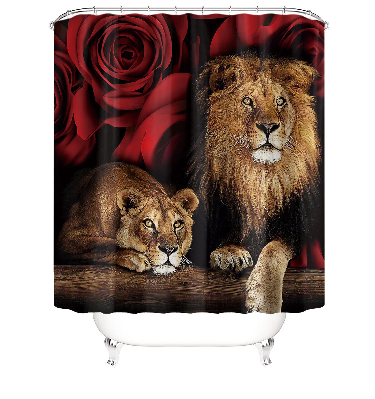 Watercolor Roses Lion Art Bathroom Shower Curtain