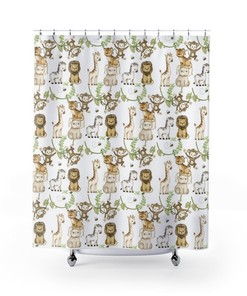 Watercolor Safari Jungle Animals Shower Curtain, Colorful Bathroom Decor