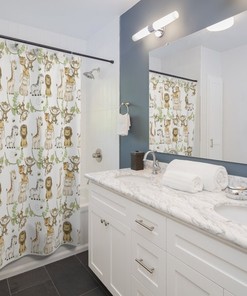 Watercolor Safari Jungle Animals Shower Curtain, Colorful Bathroom Decor