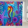 Watercolor Seahorse Bathroom Curtains, Colorful Undersea World Shower Curtain