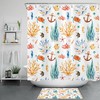 Watercolor Seaweed Anchor Shower Curtain, Ocean Nautical Bathroom Decor
