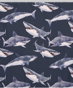 Watercolor Shark Pattern Shower Curtain, Fun Bathroom Accessory