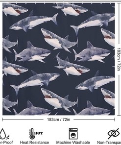 Watercolor Shark Pattern Shower Curtain, Fun Bathroom Accessory