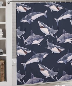 Watercolor Shark Pattern Shower Curtain, Fun Bathroom Accessory