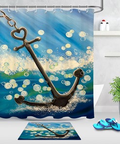 Watercolor Ship Anchor Sea Bubbles Shower Curtain, Nautical Bathroom Decor