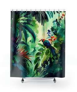 Watercolor Shower Curtain with Tropical Leaves for Artistic Bathroom Decor