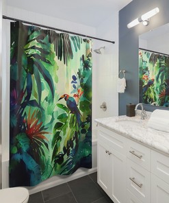 Watercolor Shower Curtain with Tropical Leaves for Artistic Bathroom Decor