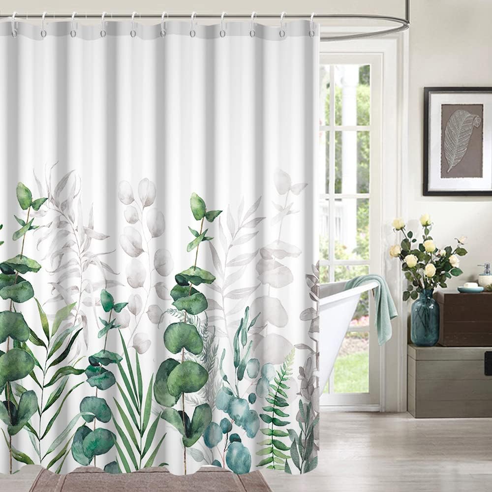 Watercolor Spring Botanical Sage Green Leaves Shower Curtain For Bathroom