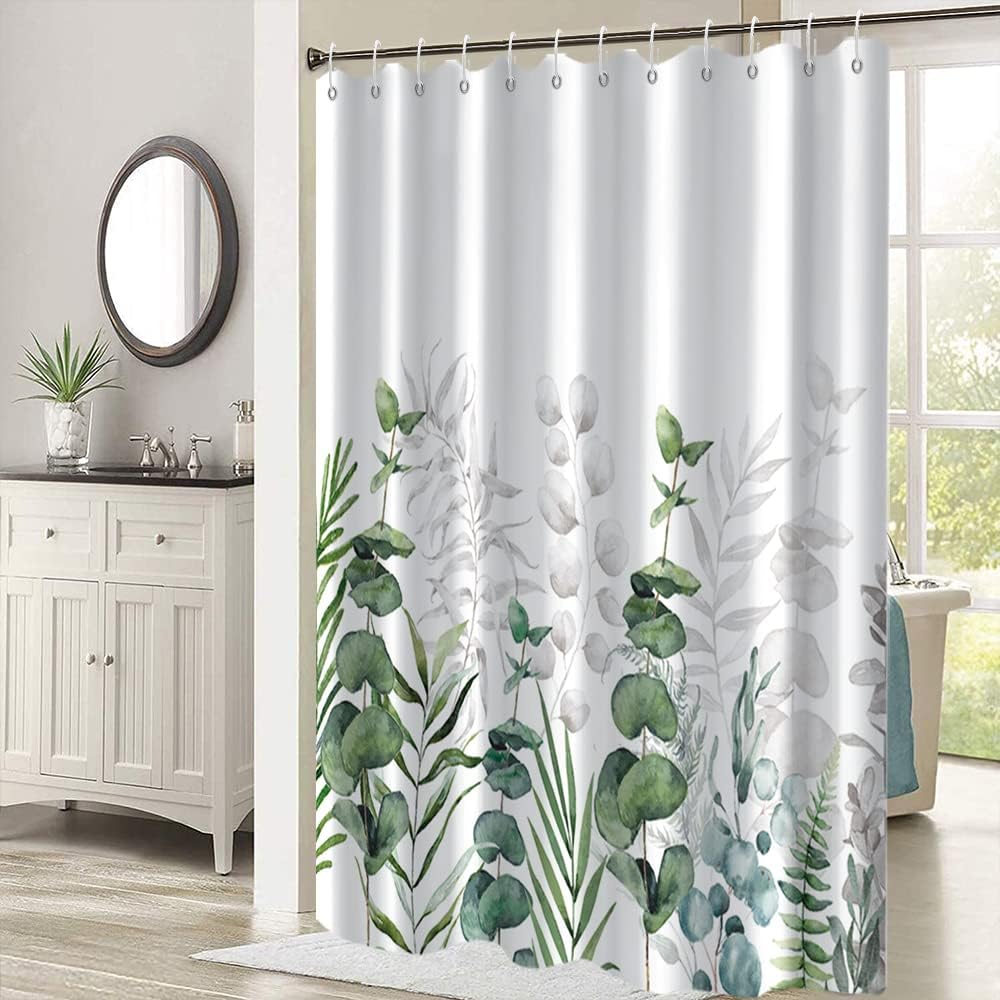Watercolor Spring Botanical Sage Green Leaves Shower Curtain For Bathroom