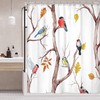 Watercolor Spring Tree Branch Shower Curtain With Lovely And Cute Birds And Branches - Waterproof Fabric