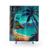 Watercolor Style Vibrant Beach Scene Shower Curtain for a Tropical Paradise Bathroom