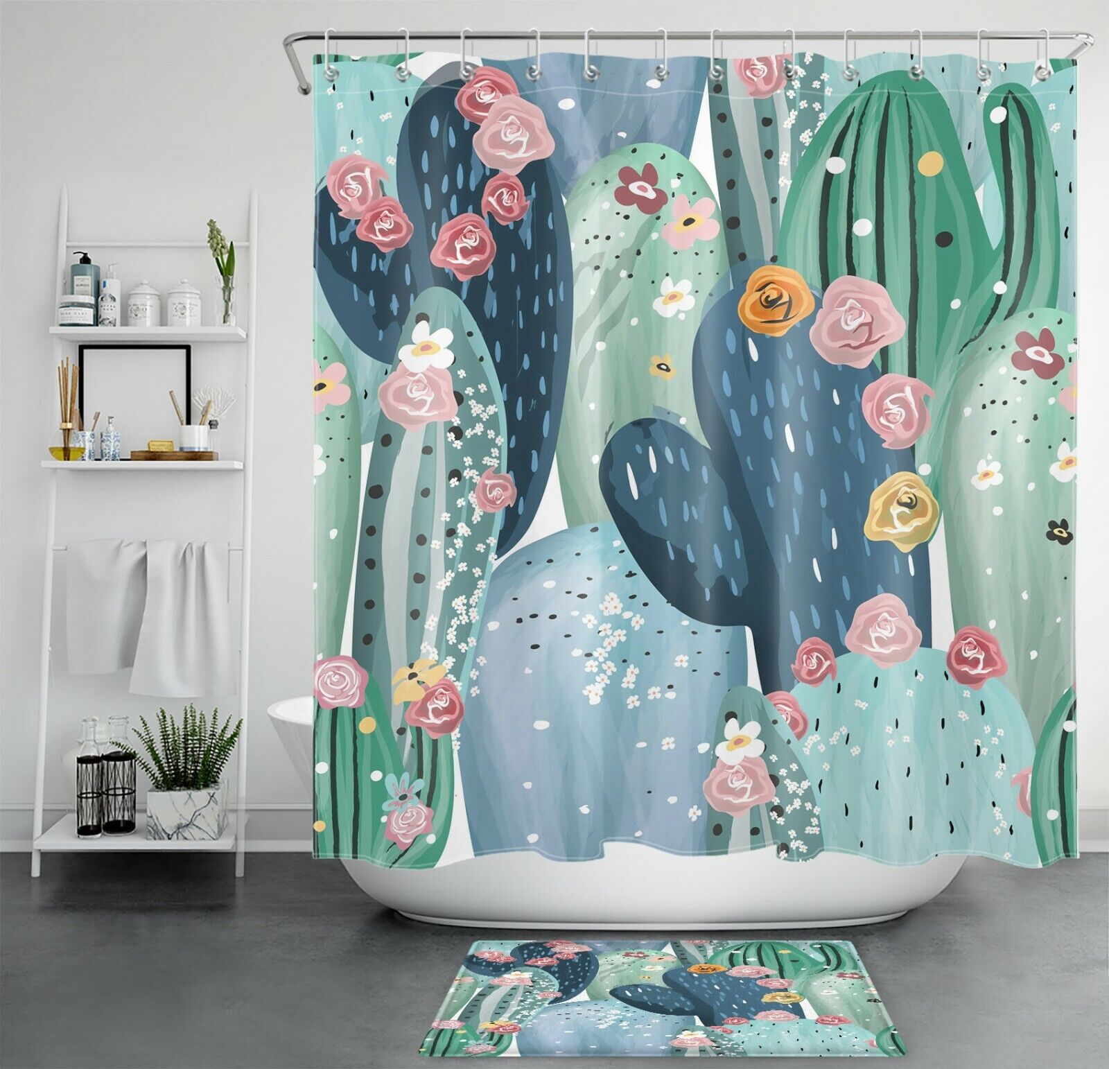 Watercolor Succulents and Tropical Plants Shower Curtain for a Relaxing Spa-Like Bathroom