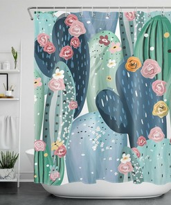 Watercolor Succulents and Tropical Plants Shower Curtain for a Relaxing Spa-Like Bathroom