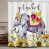 Watercolor Sunflower And Elephant Print Shower Curtain, Decorative Bathroom Accessory 