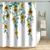 Watercolor Sunflower Eucalyptus Leaves Shower Curtain For Nature Inspired Bathroom Decor