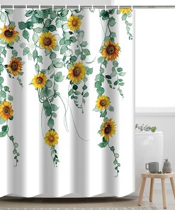 Watercolor Sunflower Eucalyptus Leaves Shower Curtain For Nature Inspired Bathroom Decor