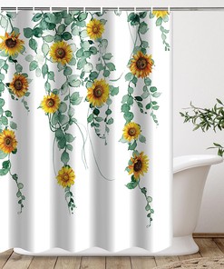 Watercolor Sunflower Eucalyptus Leaves Shower Curtain For Nature Inspired Bathroom Decor