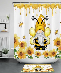 Watercolor Sunflower Farmhouse Bee Gnomes Shower Curtain Bathroom Decor