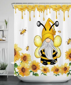 Watercolor Sunflower Farmhouse Bee Gnomes Shower Curtain Bathroom Decor