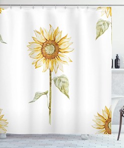 Watercolor Sunflowers Shower Curtain For Cheerful Bathroom Decor