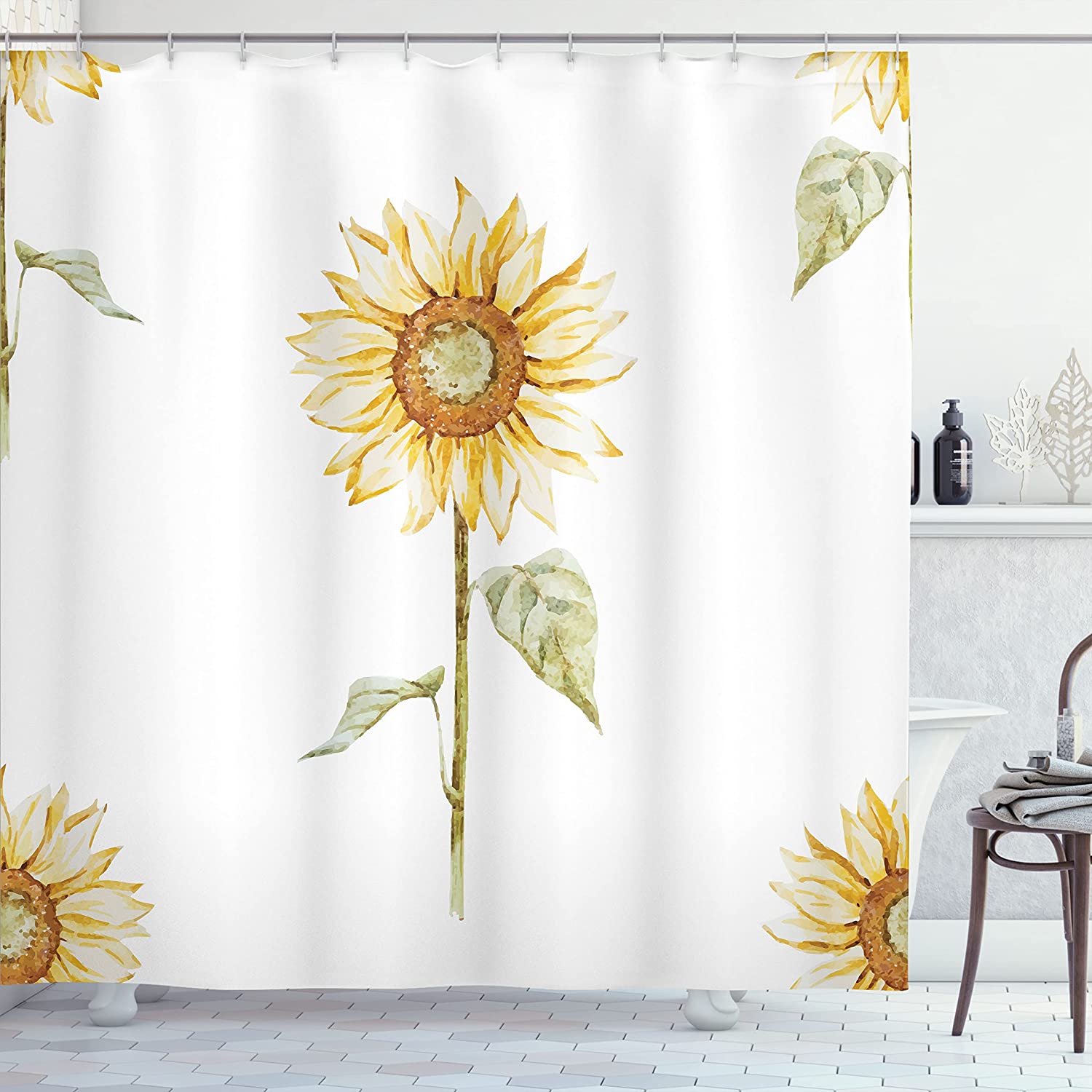 Watercolor Sunflowers Shower Curtain For Cheerful Bathroom Decor