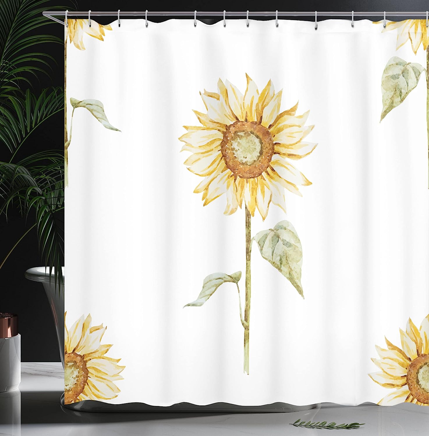 Watercolor Sunflowers Shower Curtain For Cheerful Bathroom Decor - Image 3