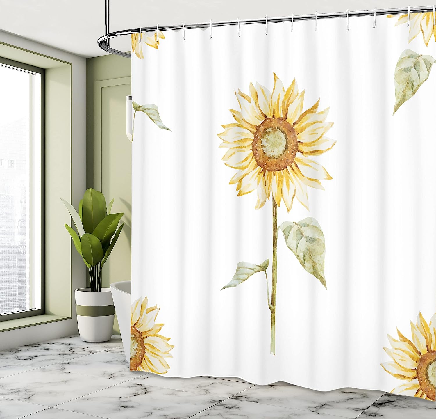 Watercolor Sunflowers Shower Curtain For Cheerful Bathroom Decor - Image 4