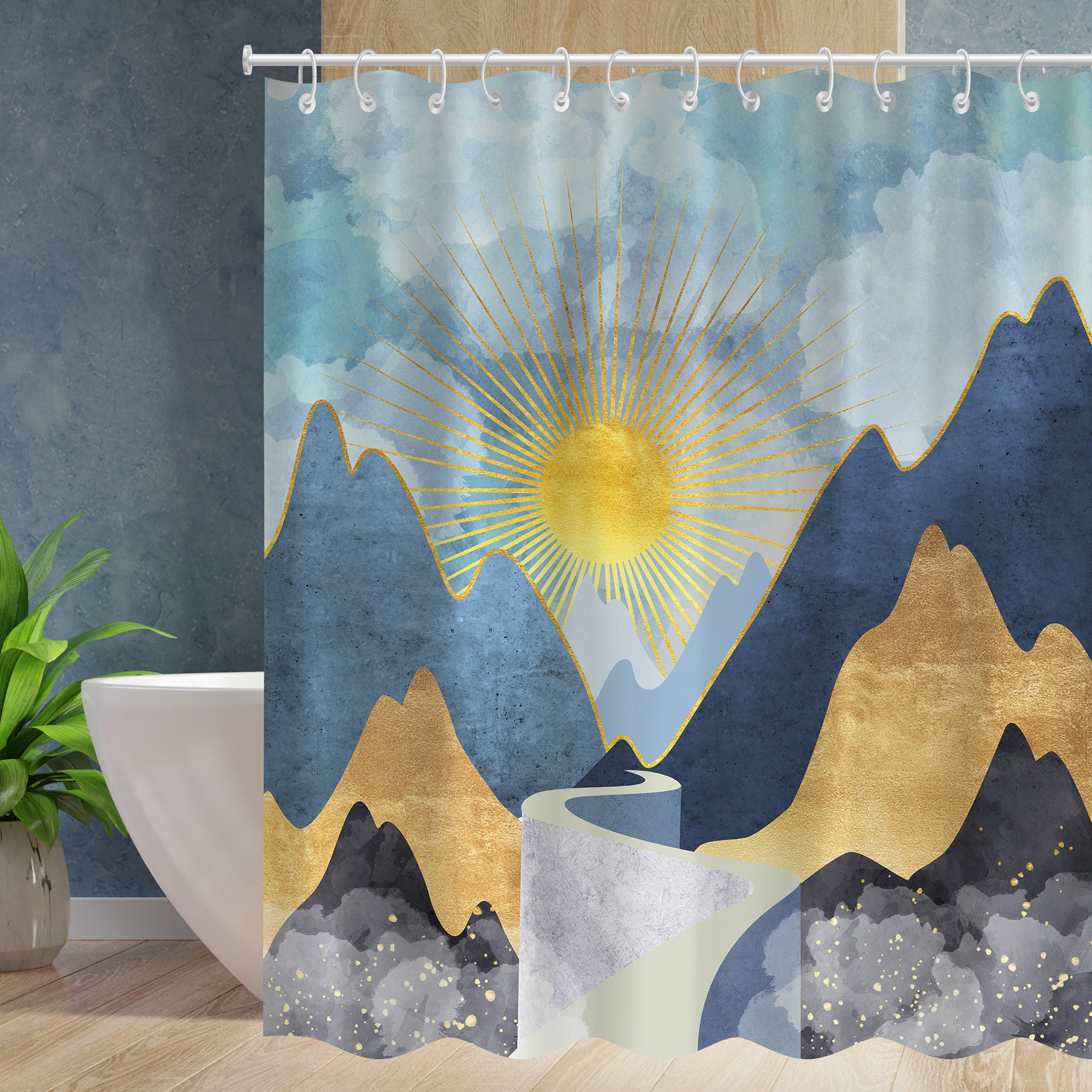 Watercolor Sunset Nature Shower Curtain for a Colorful Bathroom Decor