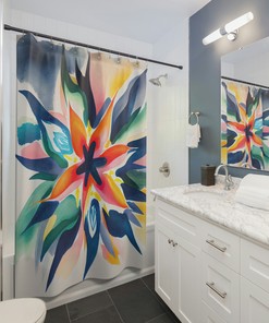 Watercolor Swirling Star Flower Print Shower Curtain for Bathroom Decor