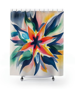 Watercolor Swirling Star Flower Print Shower Curtain for Bathroom Decor