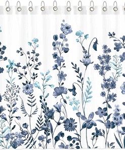 Watercolor Teal And Blue Bohemian Flower Print Shower Curtain For A Chic Bathroom