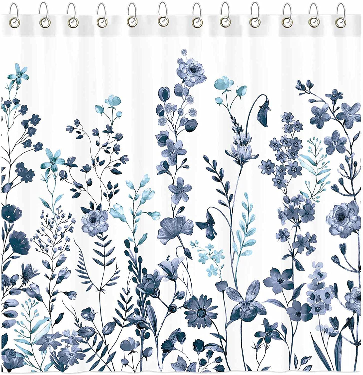 Watercolor Teal And Blue Bohemian Flower Print Shower Curtain For A Chic Bathroom