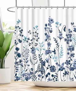 Watercolor Teal And Blue Bohemian Flower Print Shower Curtain For A Chic Bathroom