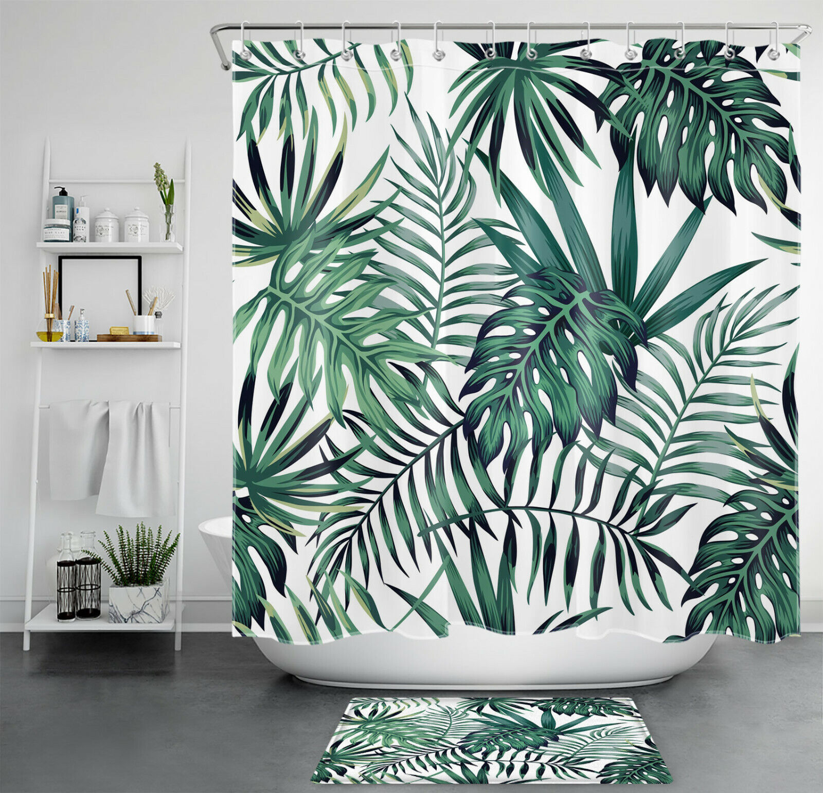 Watercolor Tropical Floral Green Shower Curtain
