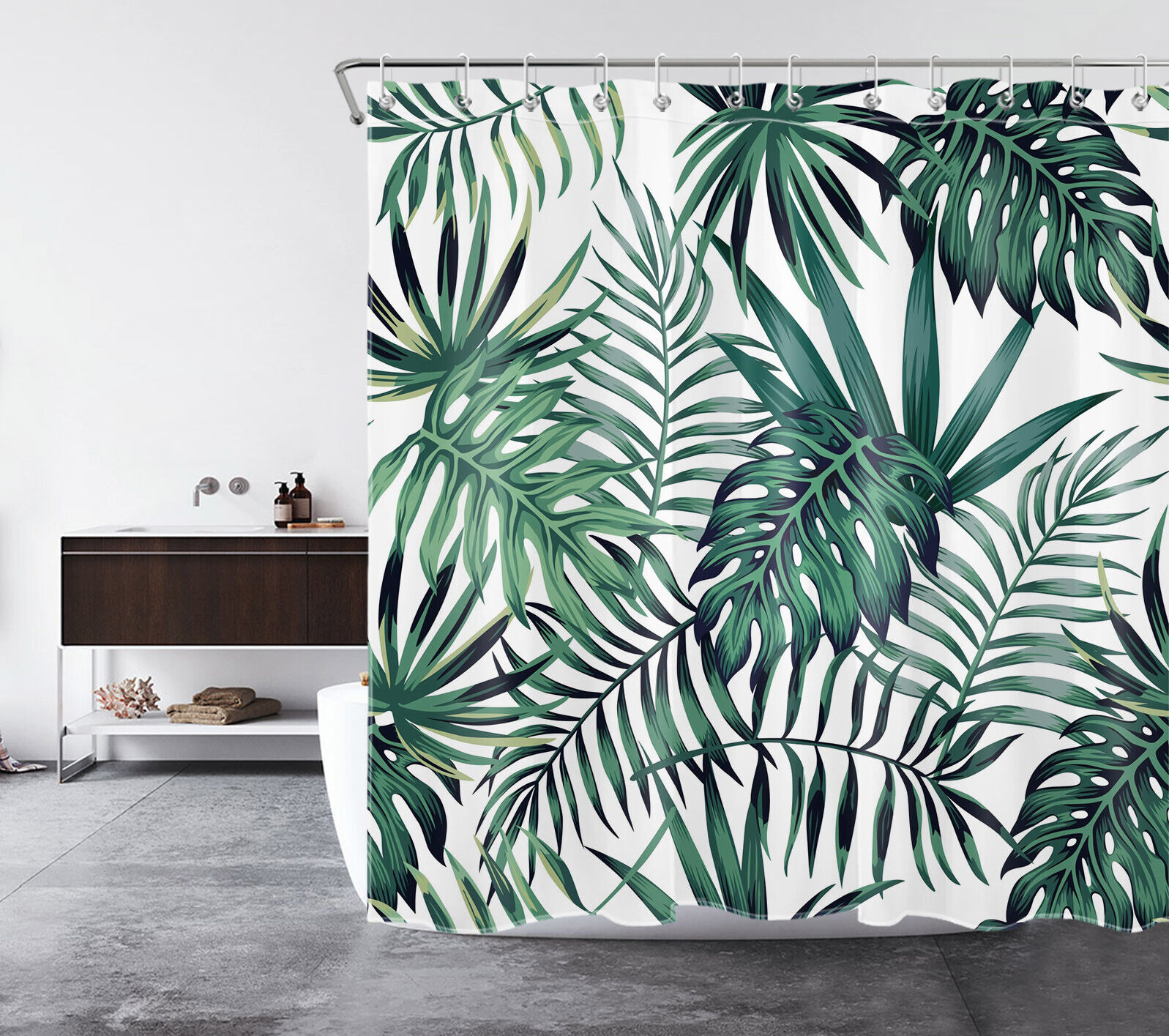 Watercolor Tropical Floral Green Shower Curtain
