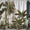 Watercolor Tropical Jungle Green Banana Leaves Shower Curtain, Custom Fabric Bathroom Decor