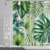 Watercolor Tropical Plant Leaves Green Leaf Shower Curtain, Fabric Bathroom Decor With Nature Print
