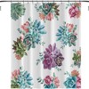 Watercolor Tropical Plant Shower Curtain with Floral Cactus Flower in Blue Green Purple Pink for Vibrant Bathroom Design