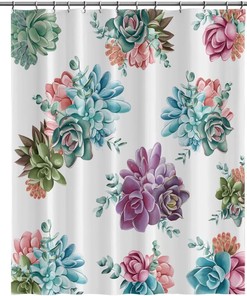 Watercolor Tropical Plant Shower Curtain with Floral Cactus Flower in Blue Green Purple Pink for Vibrant Bathroom Design