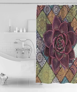 Watercolor Tropical Succulent Mandala Pattern Shower Curtain for Bathroom Decor