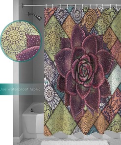 Watercolor Tropical Succulent Mandala Pattern Shower Curtain for Bathroom Decor