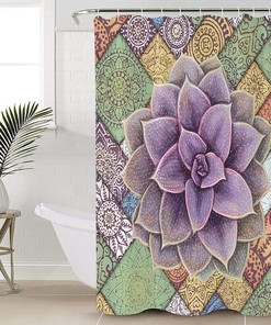 Watercolor Tropical Succulent Mandala Print Shower Curtain for Bathroom Decor