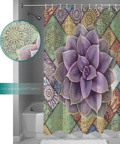 Watercolor Tropical Succulent Mandala Print Shower Curtain for Bathroom Decor