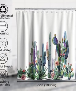 Watercolor Tropical Succulents Shower Curtain with Cactus Plants and Flowers Design for Spring Summer Bathroom Decor