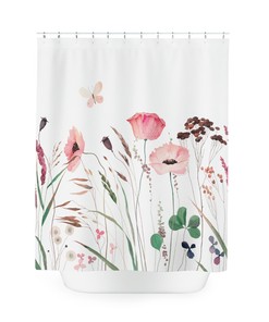 Watercolor Wild Flowers and Butterfly Shower Curtain, Durable and Charming Bathroom Accessory