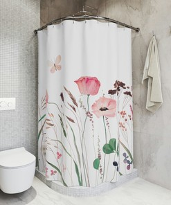 Watercolor Wild Flowers and Butterfly Shower Curtain, Durable and Charming Bathroom Accessory