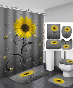 Waterdrop Grey Yellow Sunflower Shower Curtain For Bathroom Decor