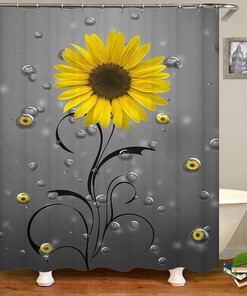 Waterdrop Grey Yellow Sunflower Shower Curtain For Bathroom Decor